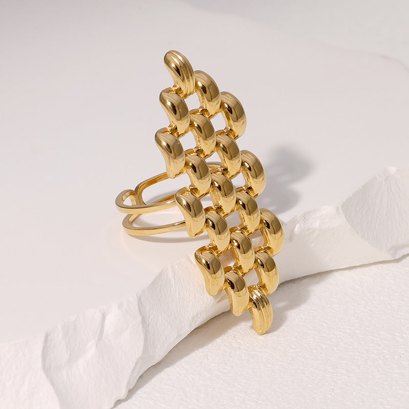 Anello Aperto Geometrico in Acciaio Inossidabile Cavo da Donna con Finitura Placcata in Stile Minimalista alla Moda
