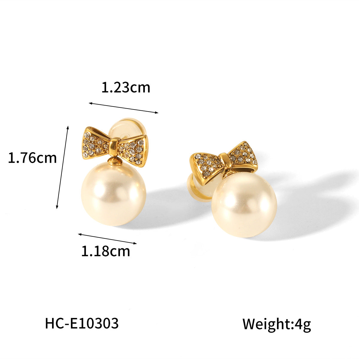 Orecchini a perno da donna in acciaio inossidabile a forma di cuore e fiocco in stile francese retrò con dettagli in perle e intarsi in strass