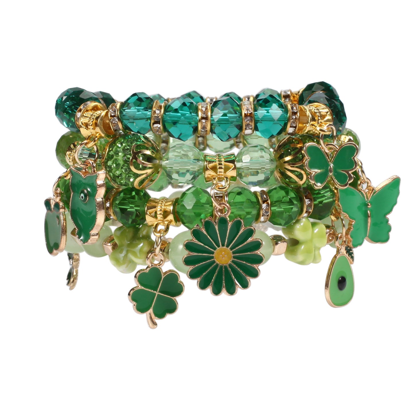 Unisex St. Patrick's Day Clover Leaf Crystal Stretch Bracelet