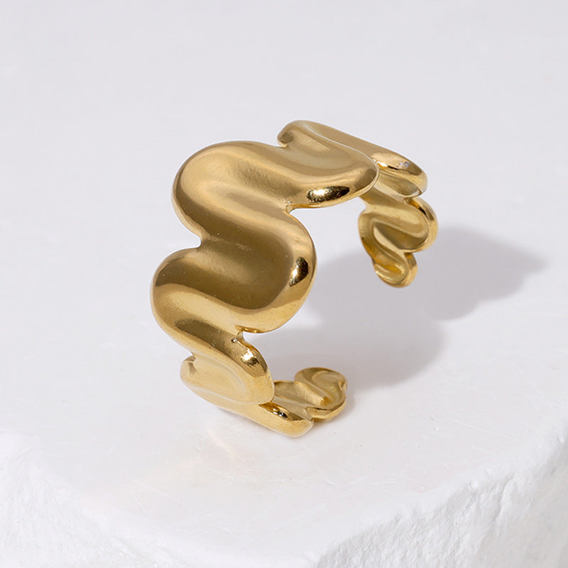 Anello aperto da donna placcato oro 18 carati in acciaio inossidabile, con design lineare geometrico irregolare minimalista