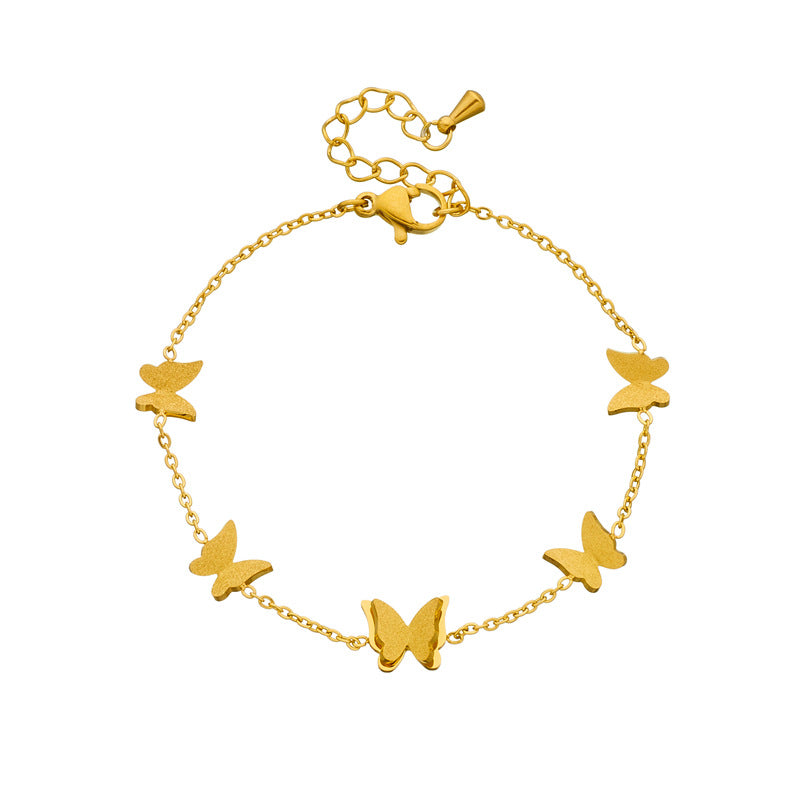 Braccialetto da donna in acciaio inossidabile placcato oro a forma di farfalla, alla moda e minimalista