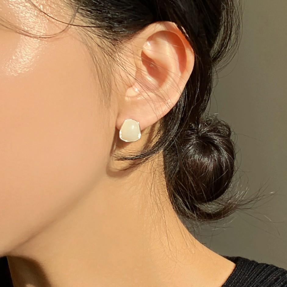 Minimalist Sweet 925 Sterling Silver Round Crystal Inlay Hoop Earrings