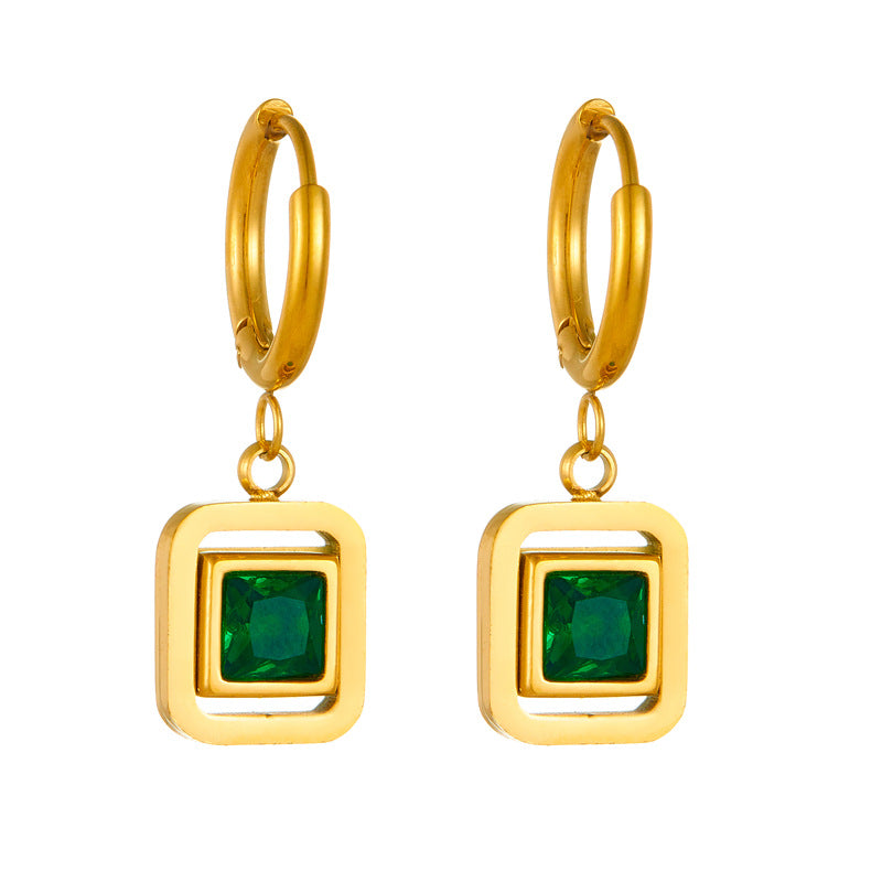 Vintage Fashion Office Stainless Steel Geometric Square Earrings