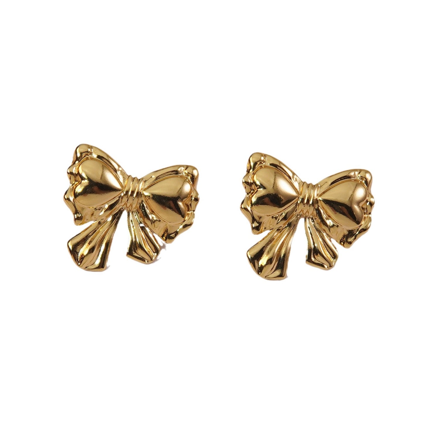 Sweet Heart Bow Plated Stainless Steel Stud Earrings for Women