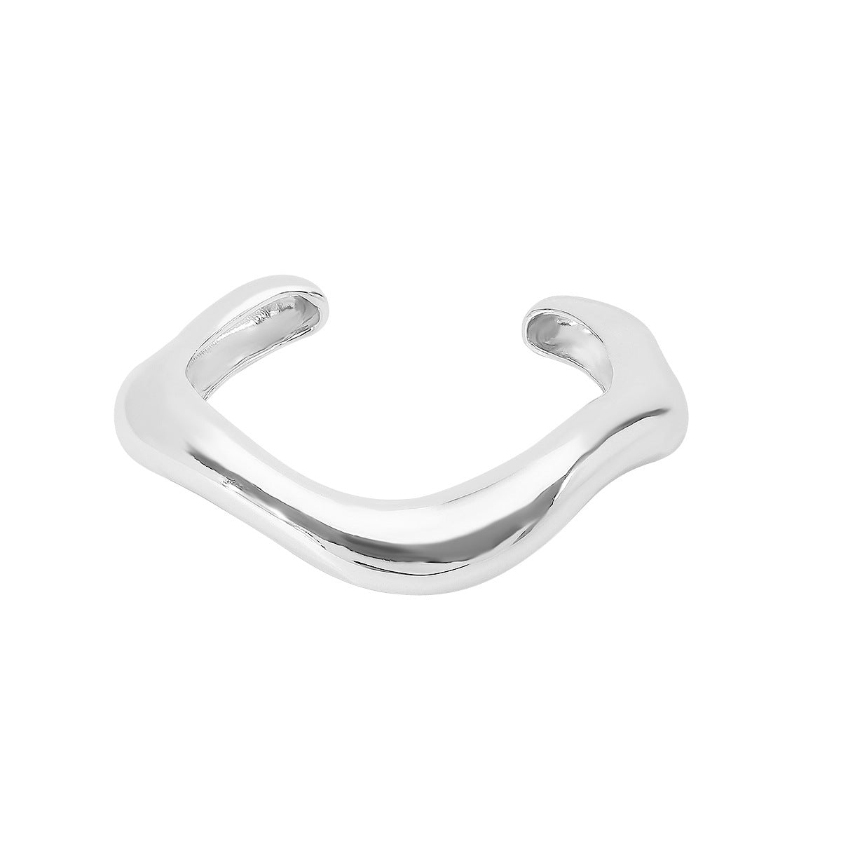 Bracciale astratto a onda in lega con design aperto irregolare da donna, estetica minimalista e cool, finitura galvanizzata