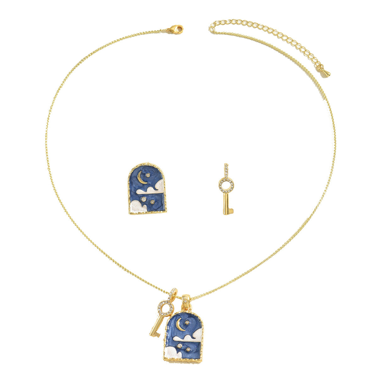 Fashionable Women's Tarot Pendant Necklace Set with Rhinestone Inlay and Enamel Detailing on Geometric Long Clavicle Chain