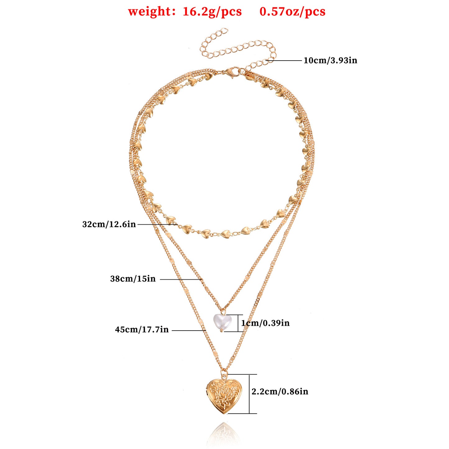 Charming Multi-Layer Heart-Shaped Pendant Necklace with Pearl Accents and Openable Charm for Women in Alloy with Plated Finish
