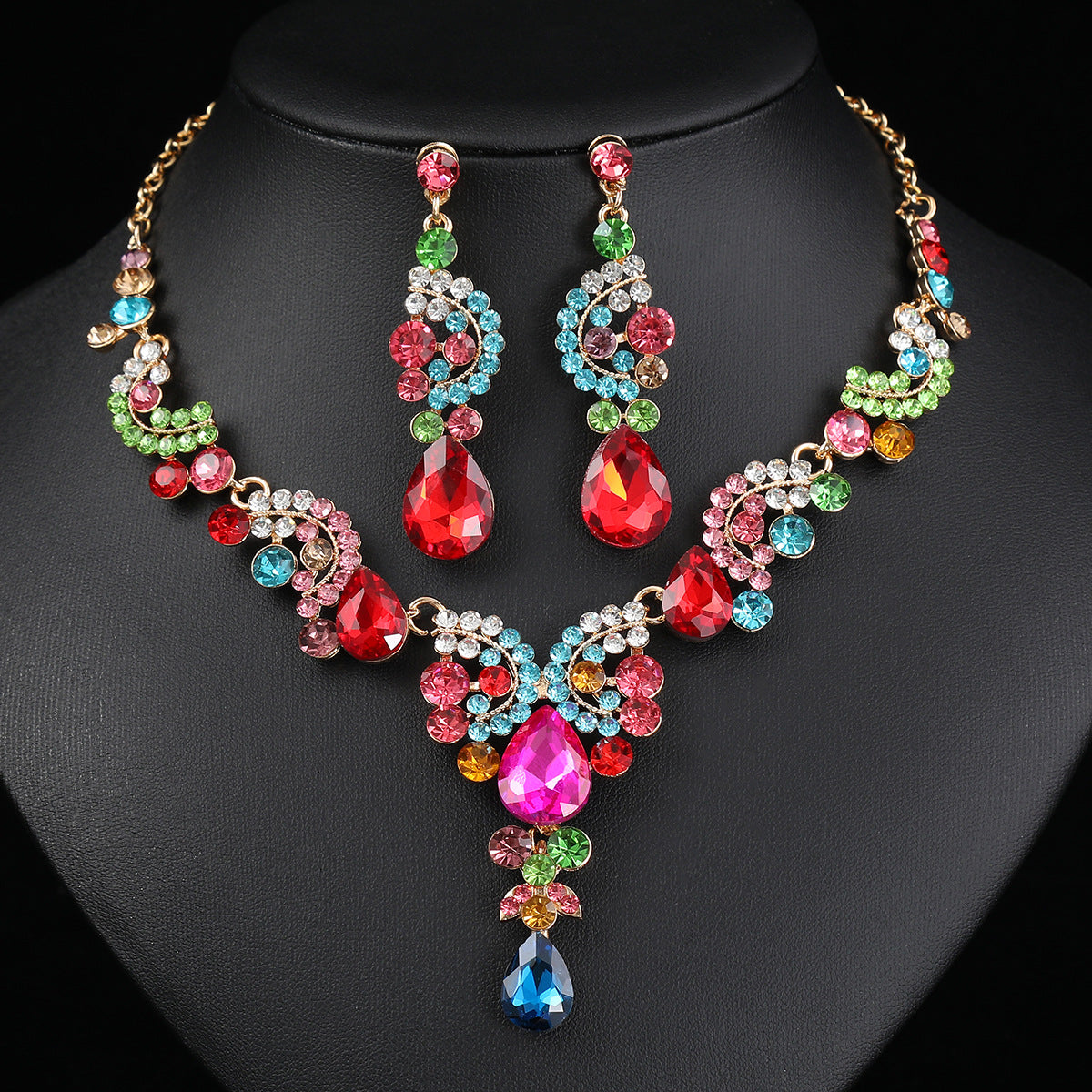 Fashion OL Style Heart Teardrop Bell Pendant Necklace and Earrings Set in Alloy with Plated Finish O-Chain for Women