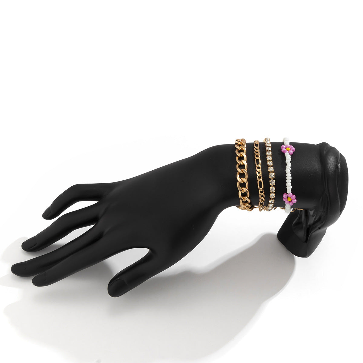 Set di braccialetti con ciondolo a margherita bohémien e catena geometrica cava per donna, gioielli da mano impilabili dolci e audaci