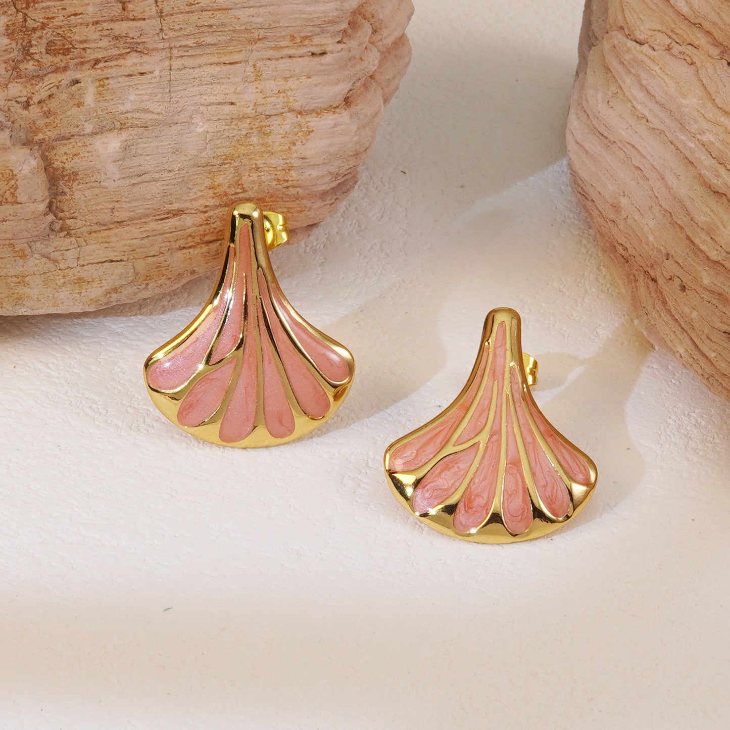 Vintage Geometric Fan Shape Plated Titanium Steel Earrings for Women