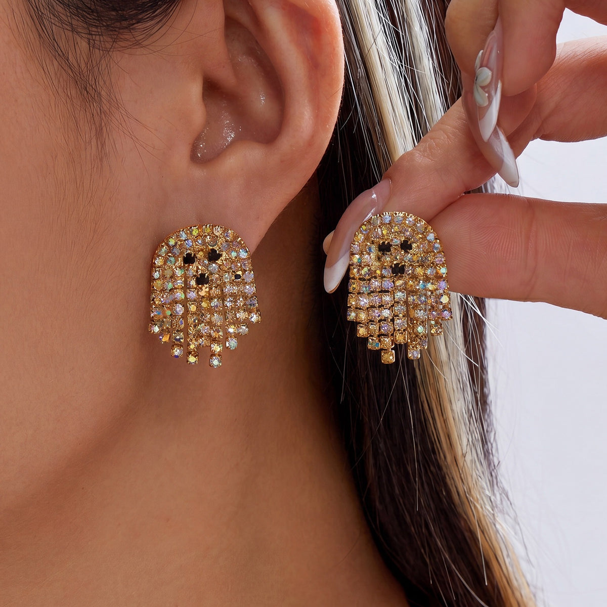 Halloween Geometric Rhinestone Inlay Alloy Earrings for Women