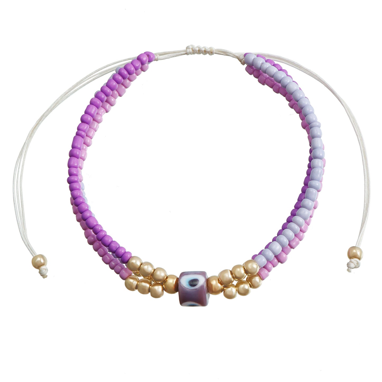 Elegante bracciale da donna in metallo galvanizzato a forma di occhio con intreccio di perline colorate