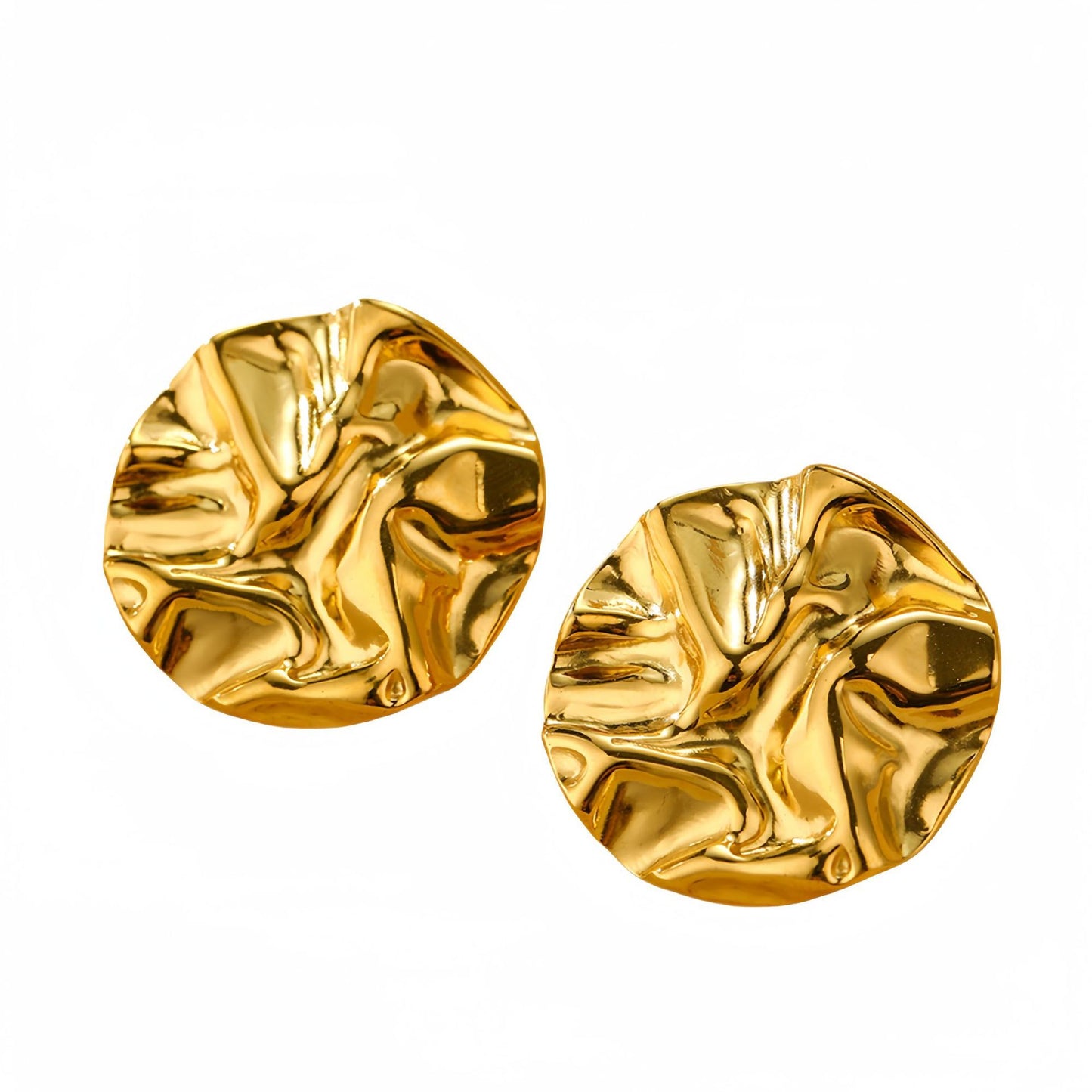 Vintage Geometric Stainless Steel Earrings with 18K Gold Plating Round Folded Design Fashion Ear Studs for Women