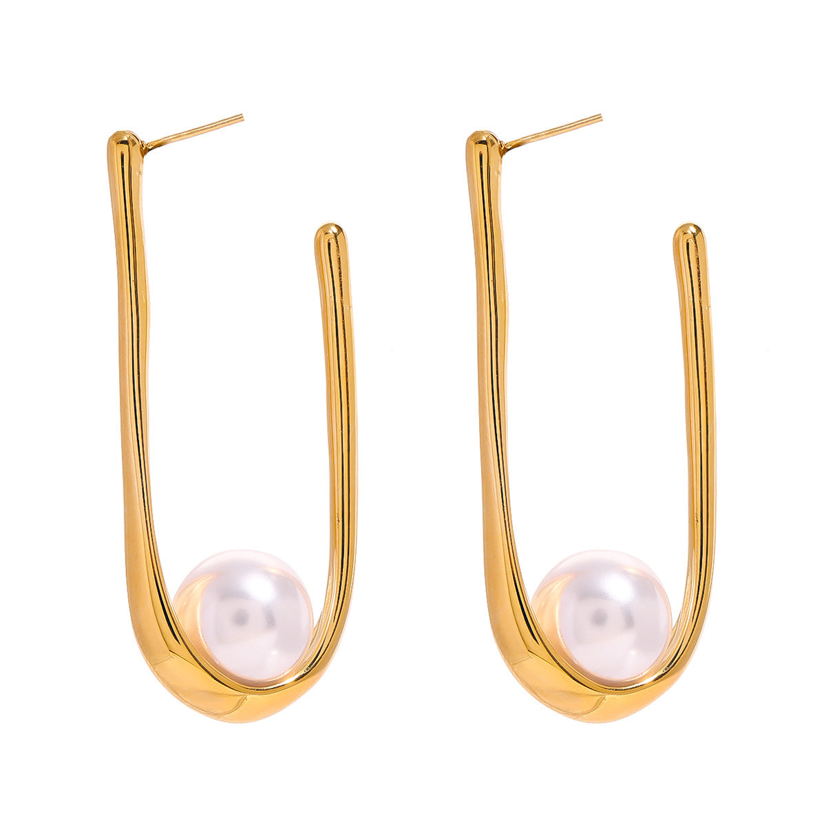 Geometric Plated Stainless Steel Pearl Earrings for Women