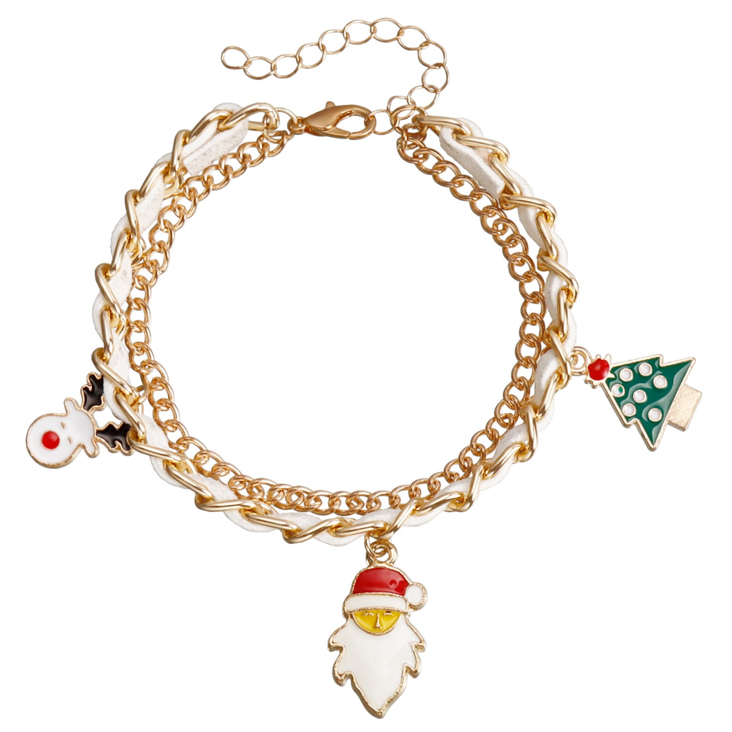 Geometric Christmas Santa Pendant Bracelet for Women with Plated Metal Finish