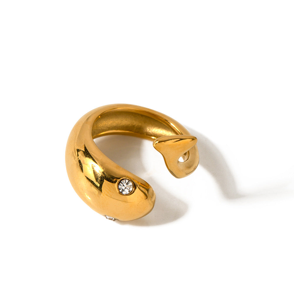 Anillo de acero de titanio geométrico ajustable con forma de pez estilo INS con chapado en oro de 18 quilates
