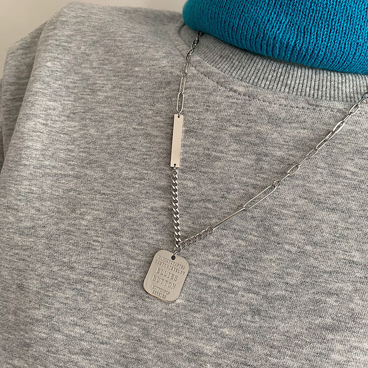Minimalist Geometric Square Letter Pendant Necklace for Women Titanium Steel Plated Clavicle Chain