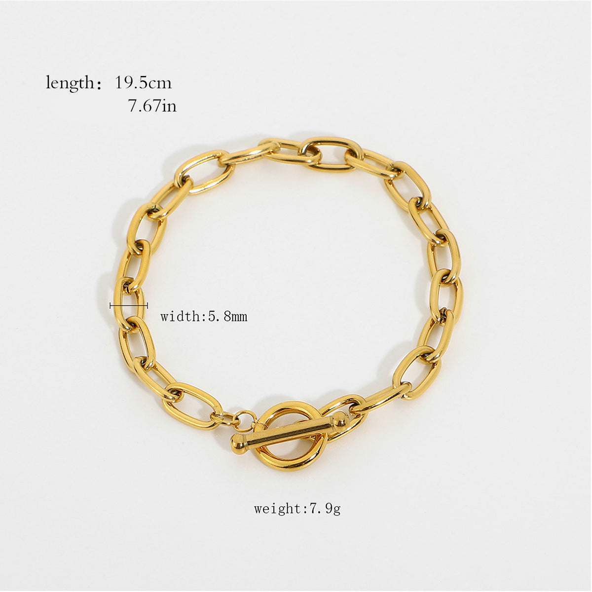 18K Gold Plated Geometric Round Stainless Steel Cubic Zirconia Bracelet for Women