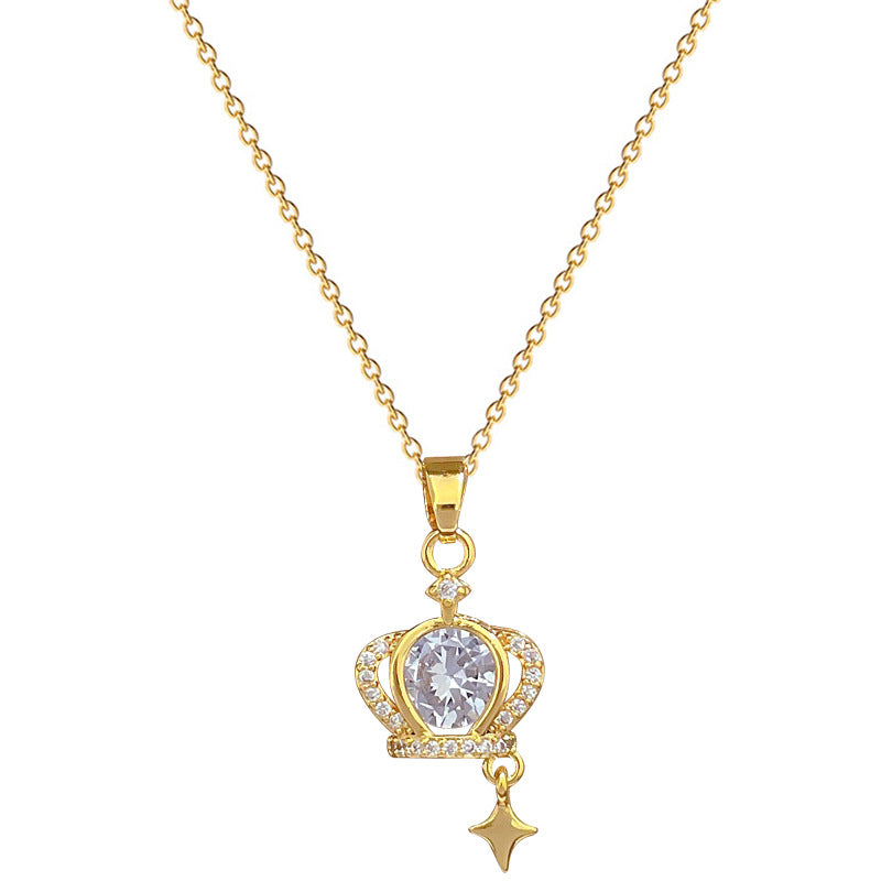 Collar con colgante de lujo estrella corona diamantes de imitación cadena de acero titanio estilo celestial