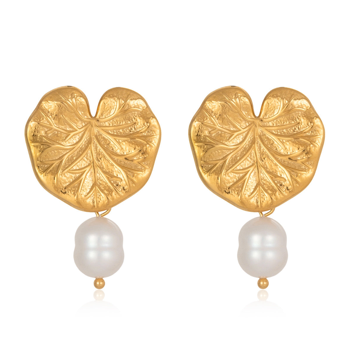 Elegant Geometric Freshwater Pearl Stainless Steel Earrings PVD Plated Floral Design for Women