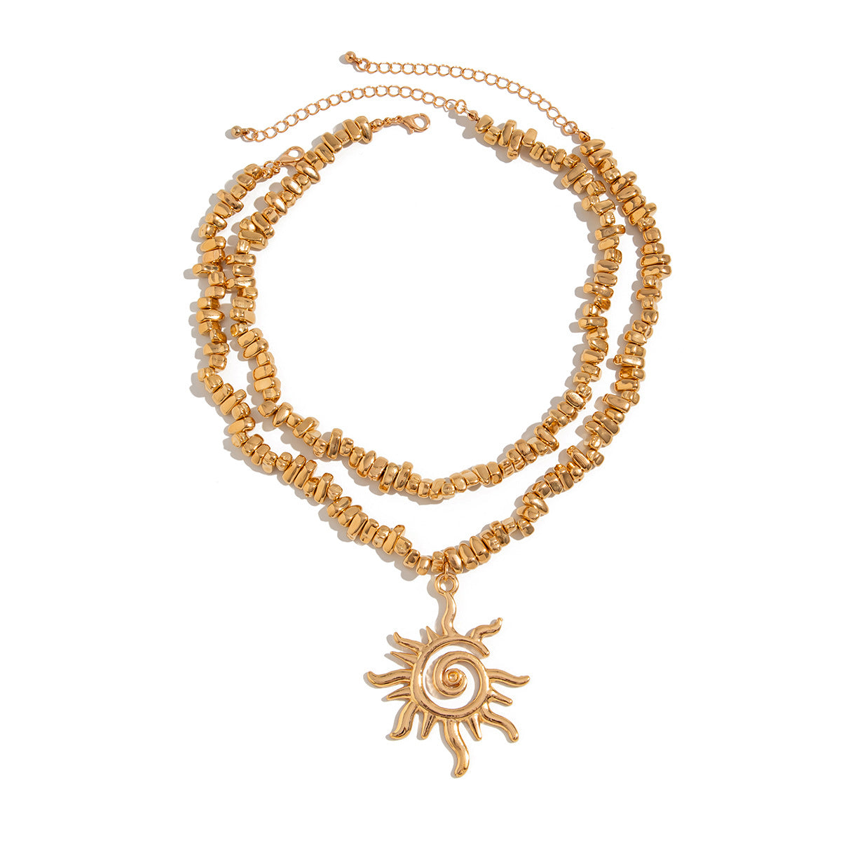 Collana pendente da donna con sole filettato minimalista, base in lega a forma geometrica e finitura elettrolitica, catena clavicola con design vuoto irregolare