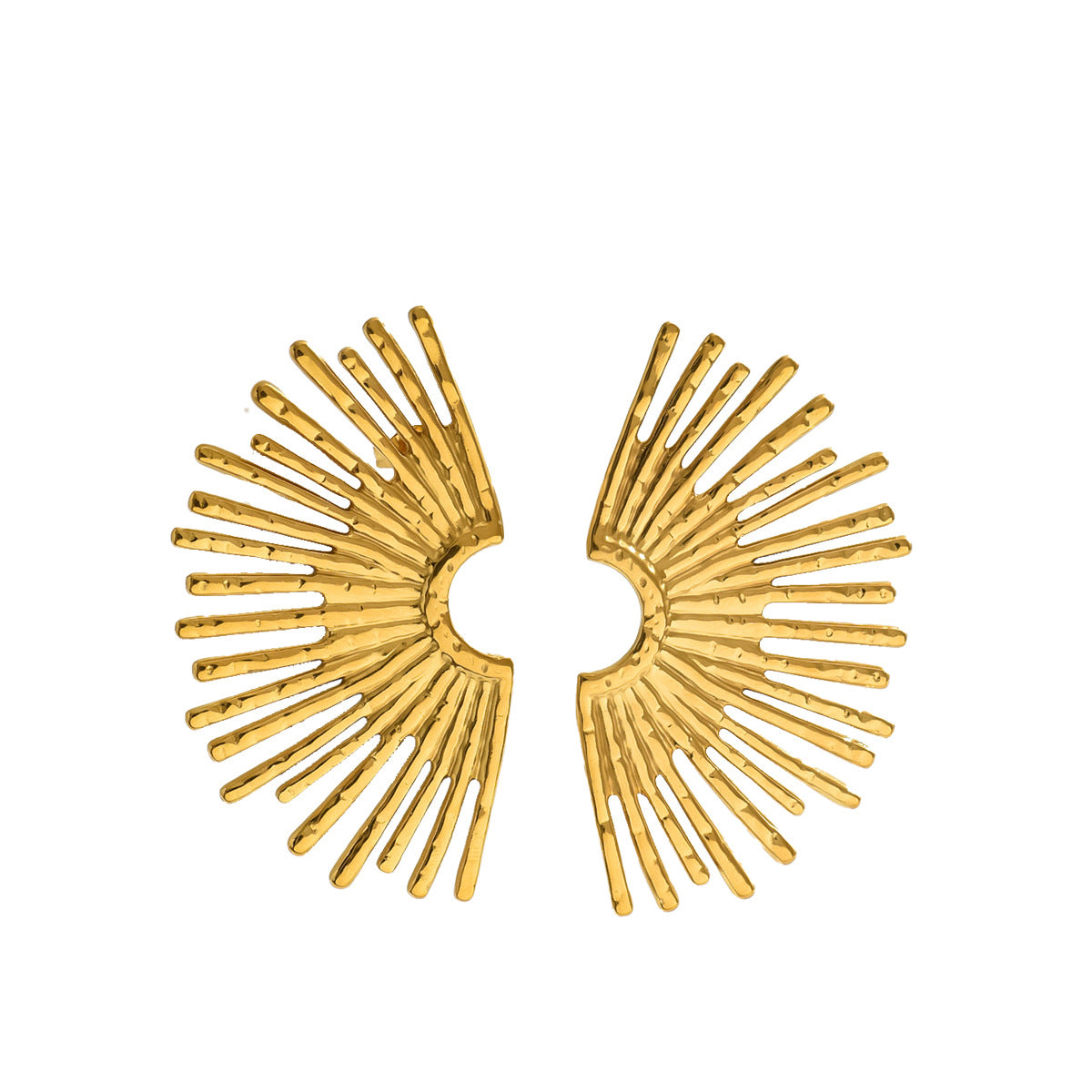 Pendientes de tuerca de aleación con forma de abanico geométrico de lujo ligero con chapado en oro de 18 quilates para mujer