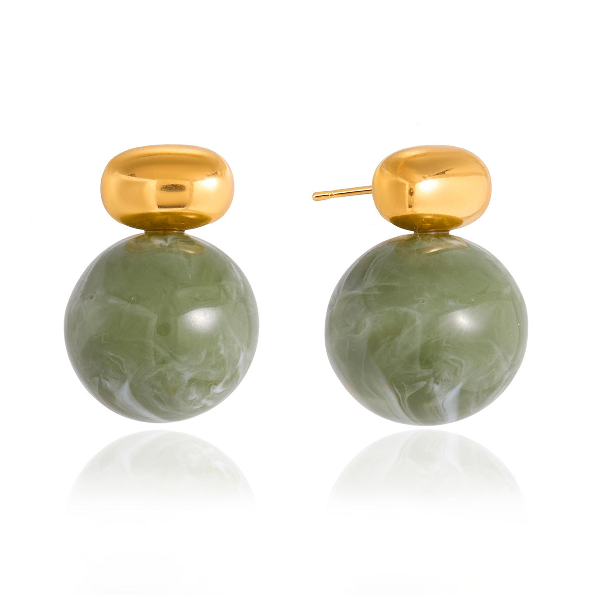 Pendientes Minimalistas de Lujo Geométricos Redondos de Resina Verde de Acero Inoxidable con Recubrimiento PVD