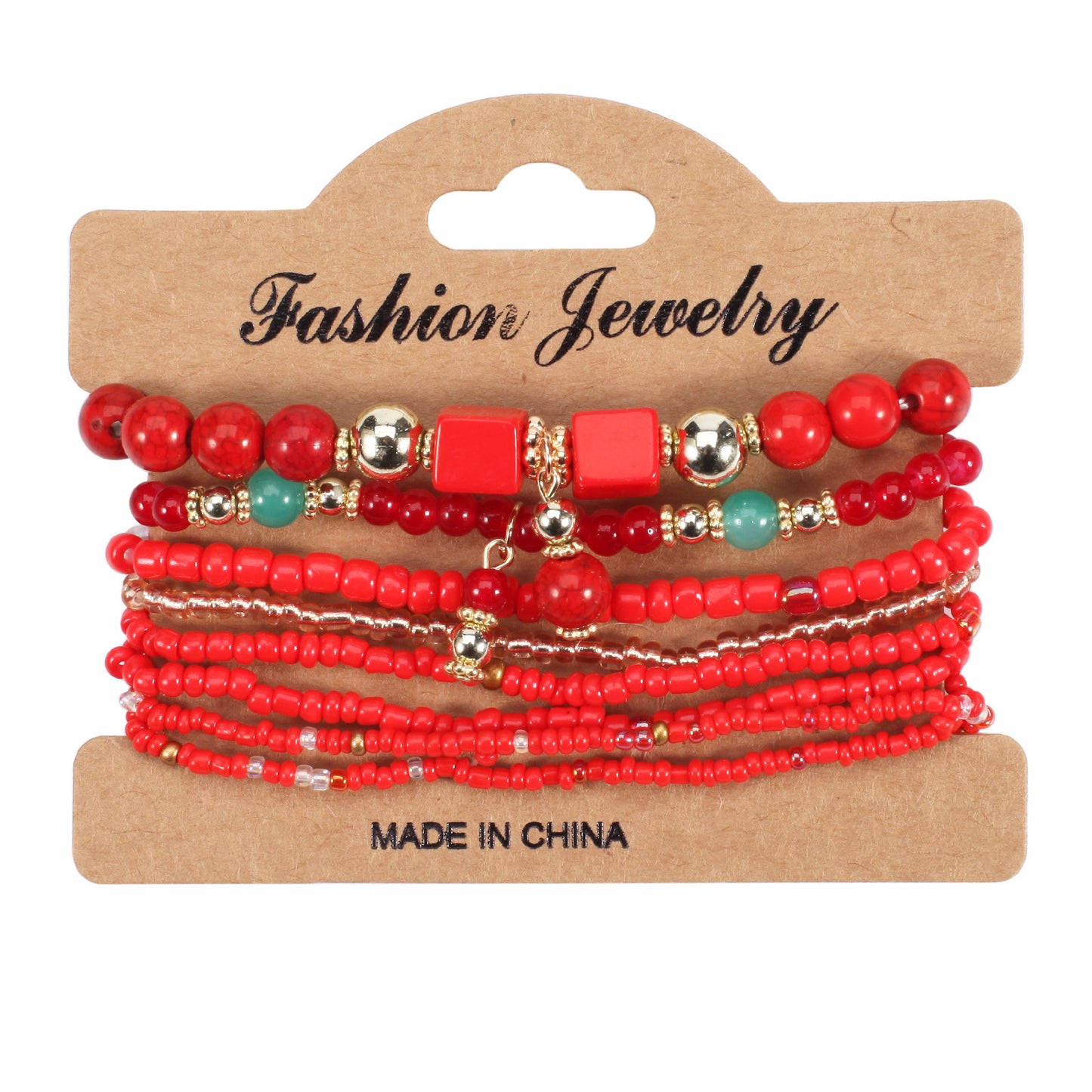 Bohemian Handmade Beaded Natural Stone Bracelet Set with Floral Pattern for Unisex