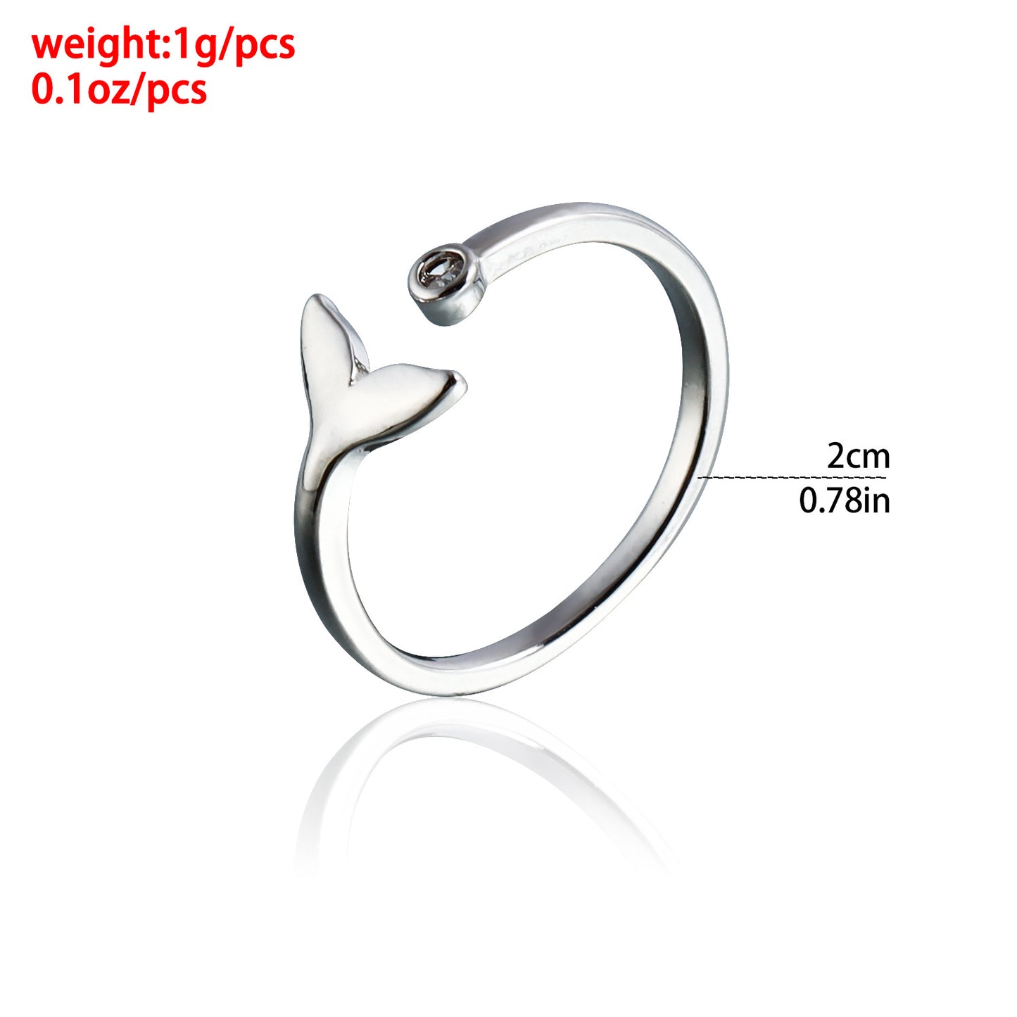 Minimalist Dolphin and Mermaid Tail Shaped Adjustable Open Ring for Women in Plated Metal