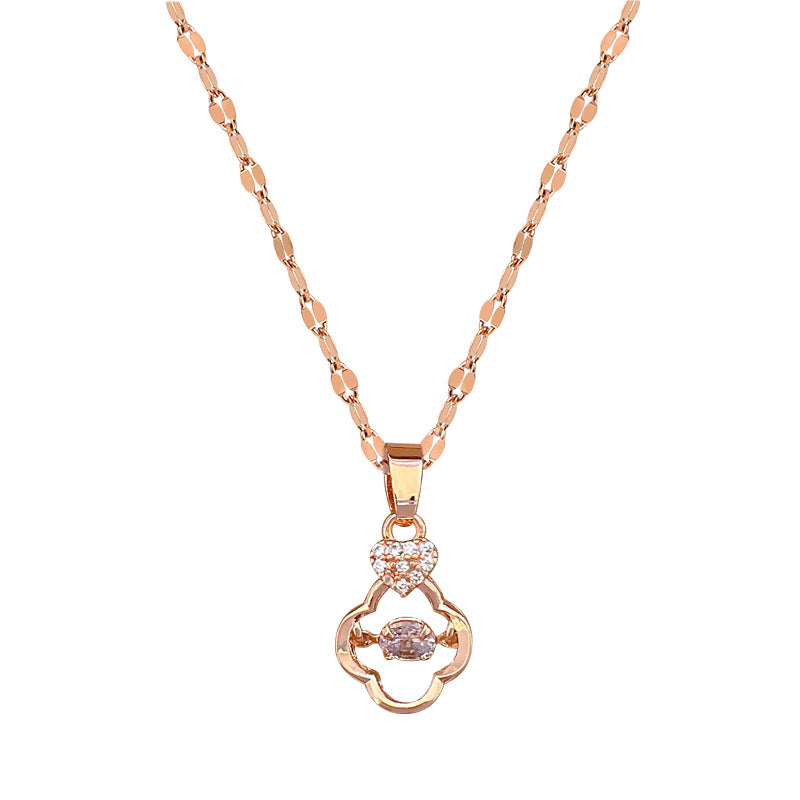Collana minimalista a forma di trifoglio in acciaio al titanio con intarsio di strass per donne e uomini, delicata catena per clavicola con motivo luna naturale