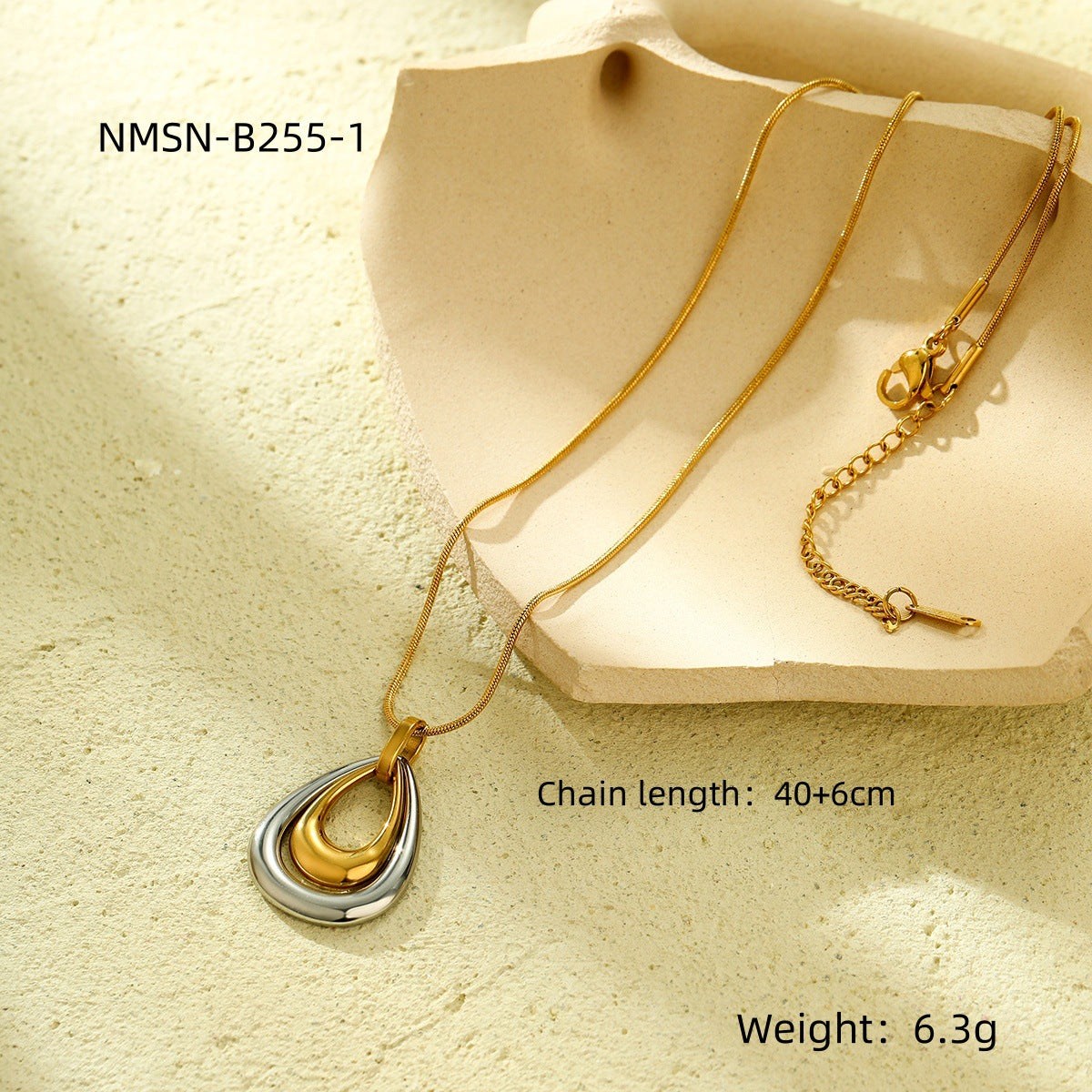 Fashion Waterdrop Pendant Necklace Set with Titanium Steel Double-Layer Color-Block Design Electroplated Finish for Women