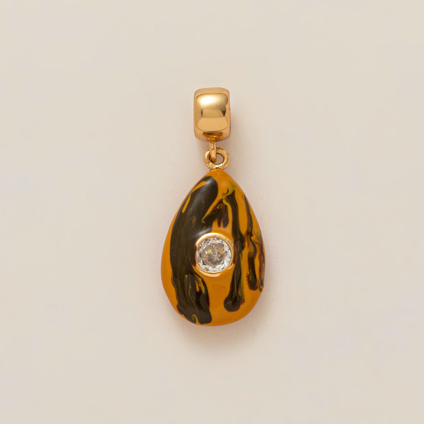 Vintage Stainless Steel Teardrop Pendant with Cubic Zirconia and Enamel Plating