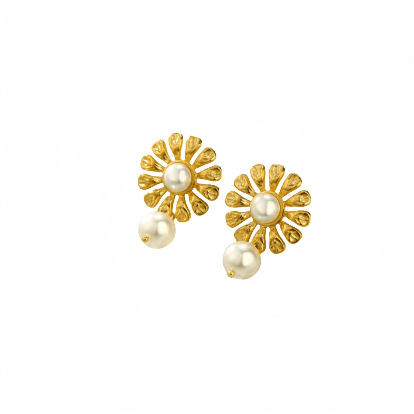 Pendientes de Acero Inoxidable con Flores y Perlas de Lujo Ligero para Mujer con Acabado Chapado, Joyas Cotidianas Modernas y Versátiles