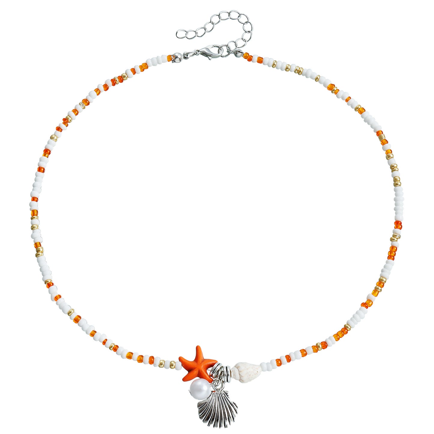 Bohemian Starfish Pendant Necklace for Women with Geometric Seashell Beads and Alloy Plated Clavicle Chain