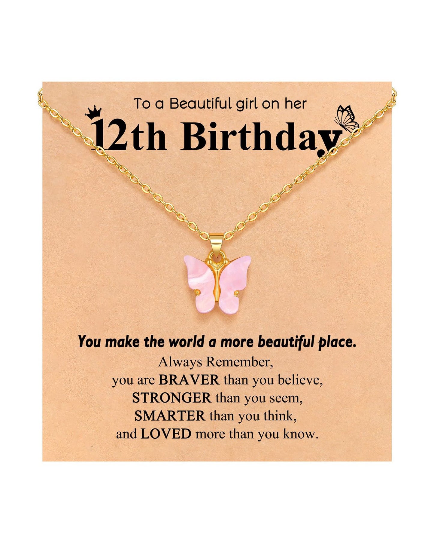 Pink Butterfly Pendant Stainless Steel Necklace for Women