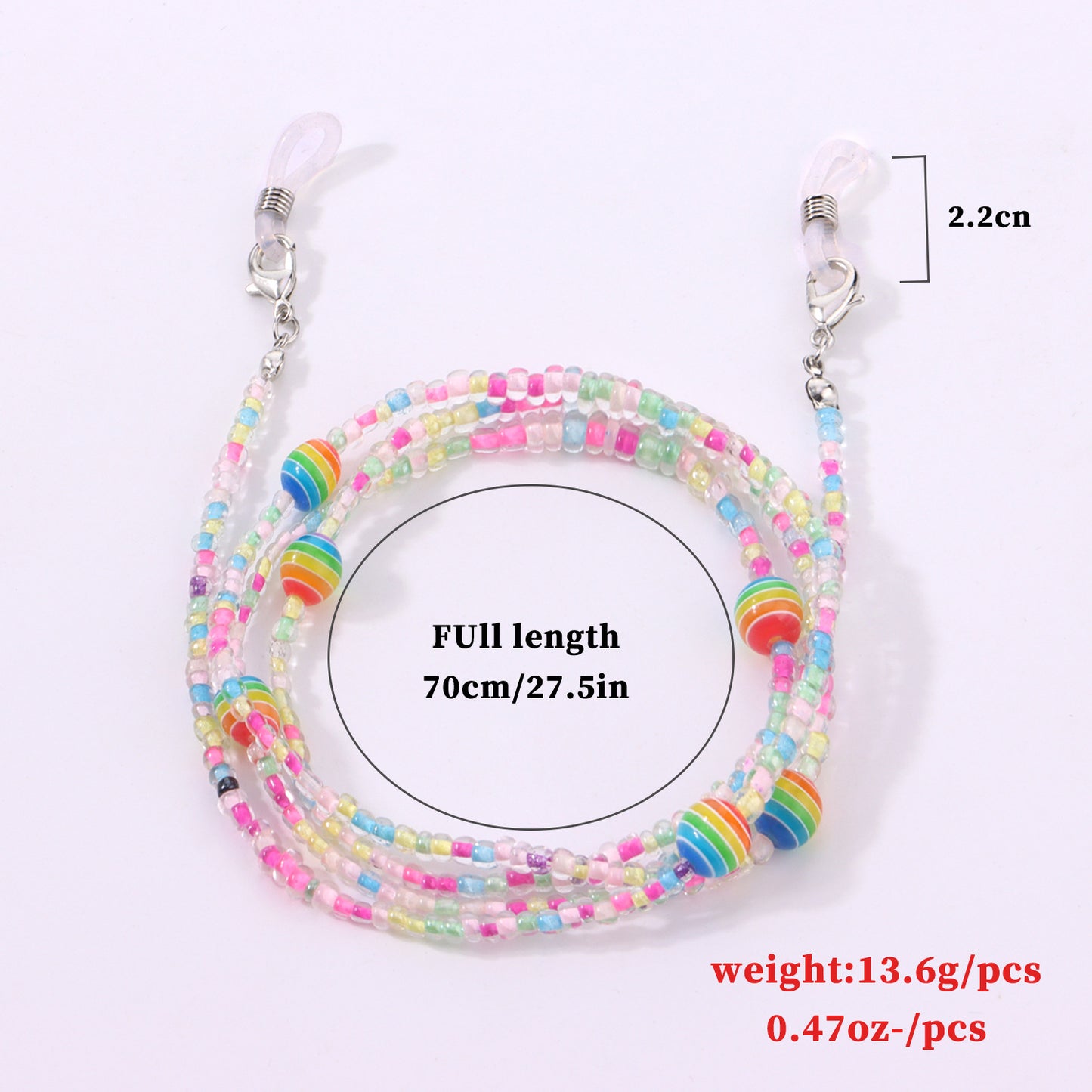 Rainbow Gradient Round Glass Beads Ball Chain Eyeglass Holder for Women