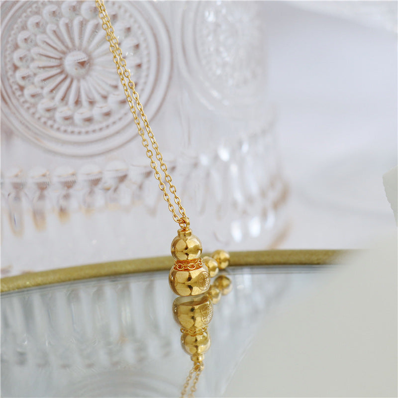 Minimalist 18K Gold Plated Titanium Steel Gourd Pendant Necklace for Women