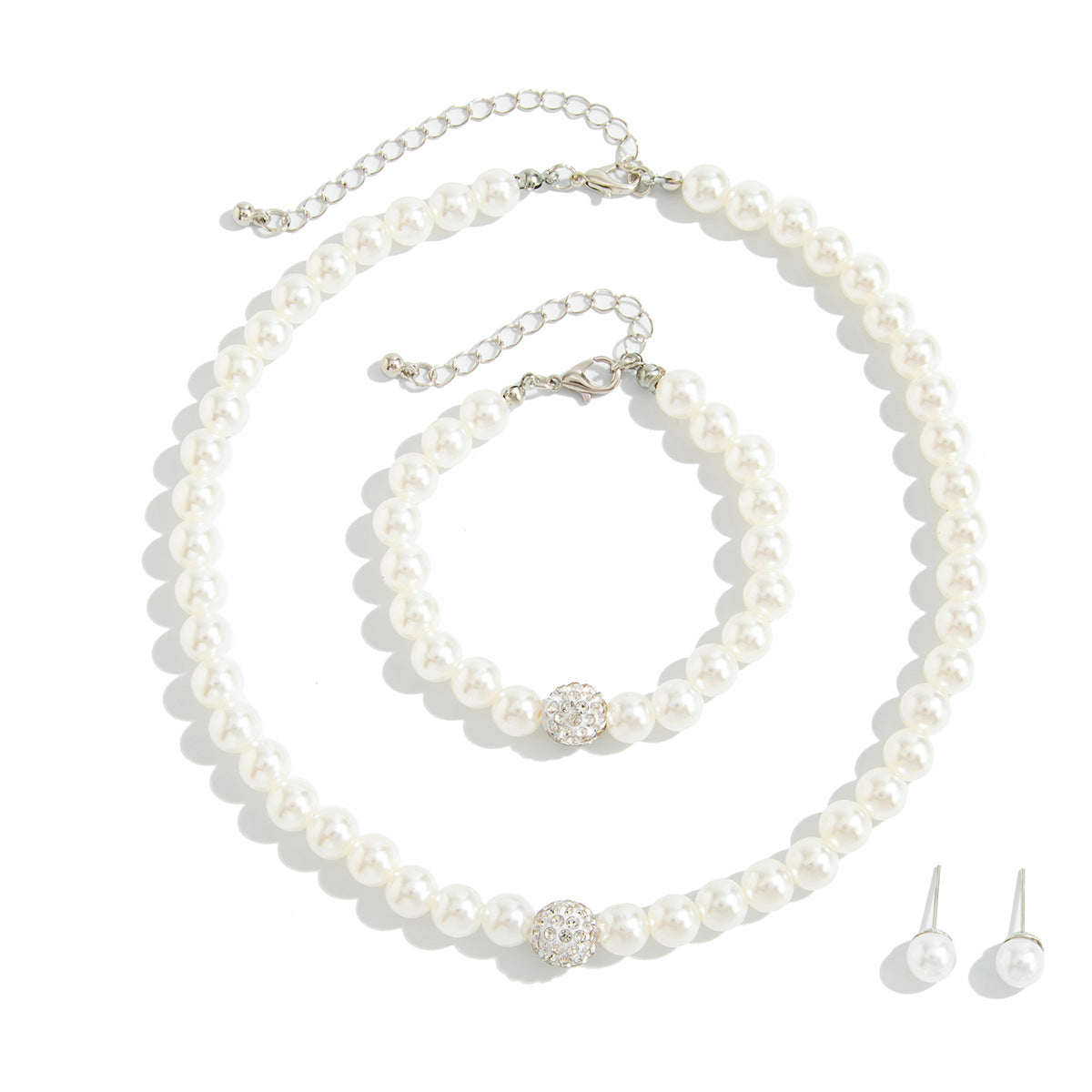 Casual Round Geometric Acrylic Pearl Necklace with Rhinestone Inlay for Women
