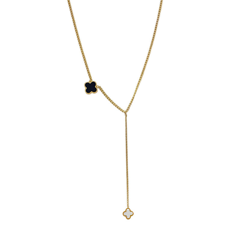 Sweet Gold Plated Plant Titanium Steel Necklace with Tassel for Unisex