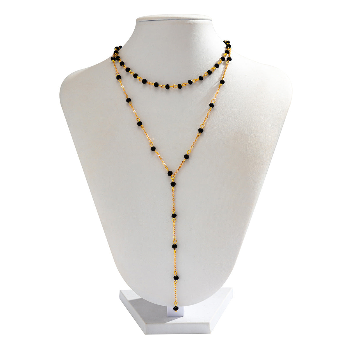 Collar doble con borlas, geométrico y minimalista, para mujer, con base de cobre y colgante de pedrería, acabado galvanizado.