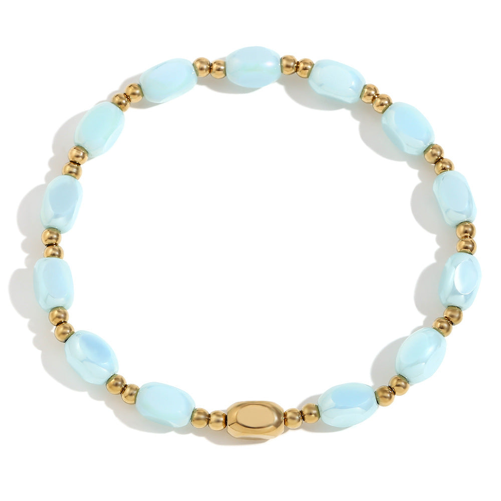 Bracciale da donna placcato oro 18 carati in acciaio inossidabile con perline, design geometrico minimalista alla moda