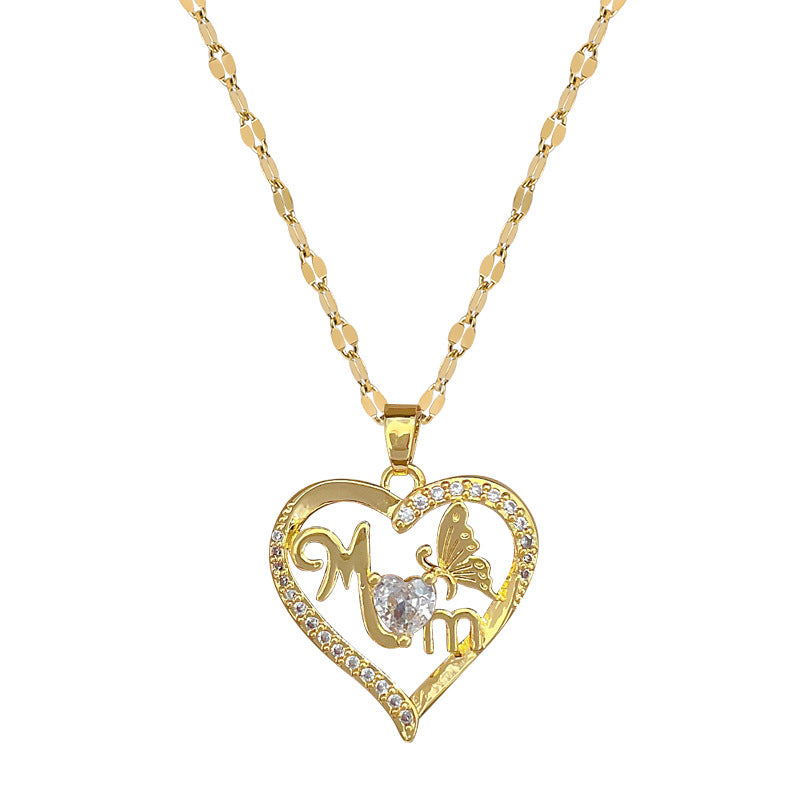 Collana in acciaio inossidabile a forma di farfalla e cuore con intarsio di strass per donna e uomo, ciondolo geometrico minimalista su catena in acciaio al titanio