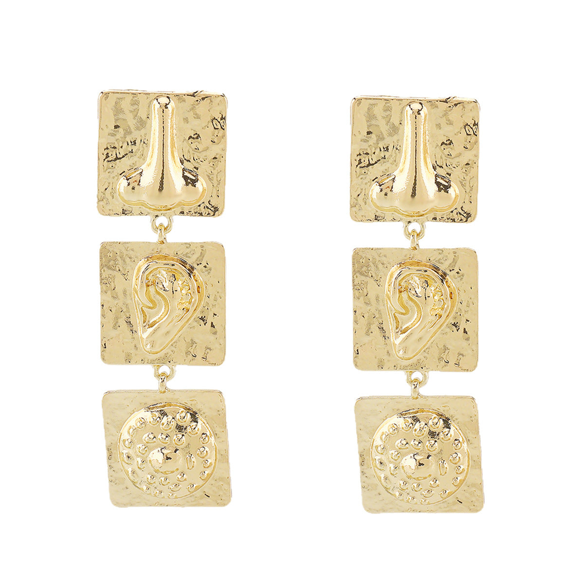 Minimalist Geometric Alloy Earrings with Facial Feature Engraving, Plated Finish for Women