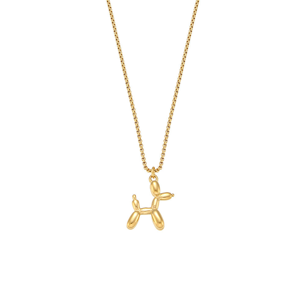 Collar con colgante minimalista de perro globo en acero inoxidable con baño de oro de 18 quilates para mujer