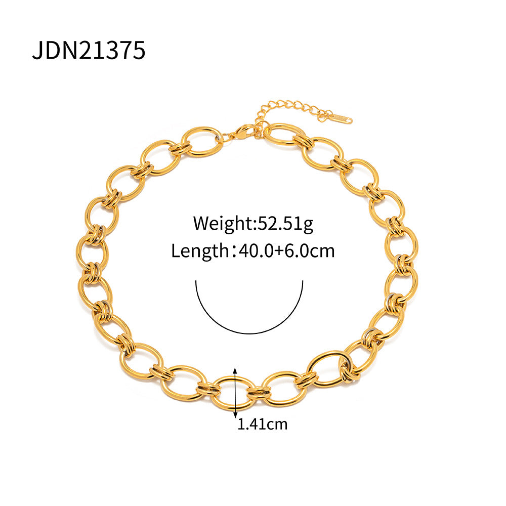 18K Gold Plated Geometric Stainless Steel Cable Chain Bracelet for Women