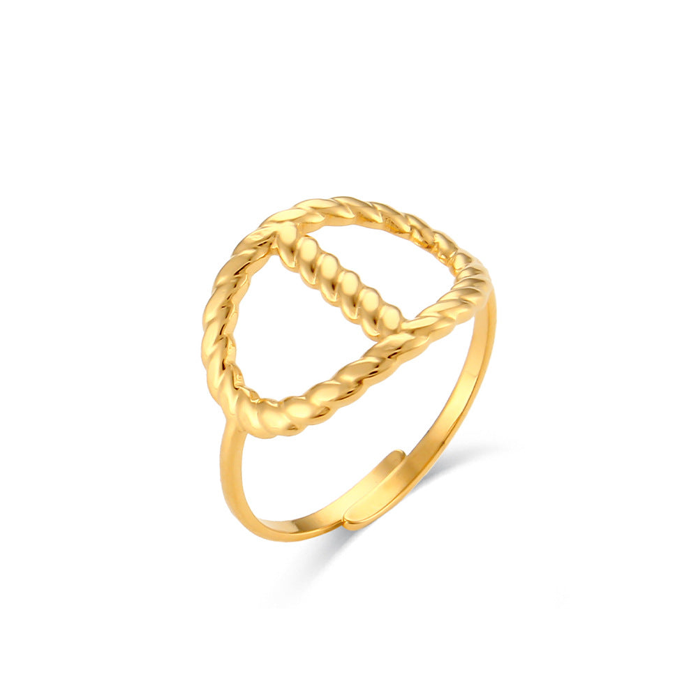 Vintage-Inspired Geometric Stainless Steel Ring with Gold Plating for Women