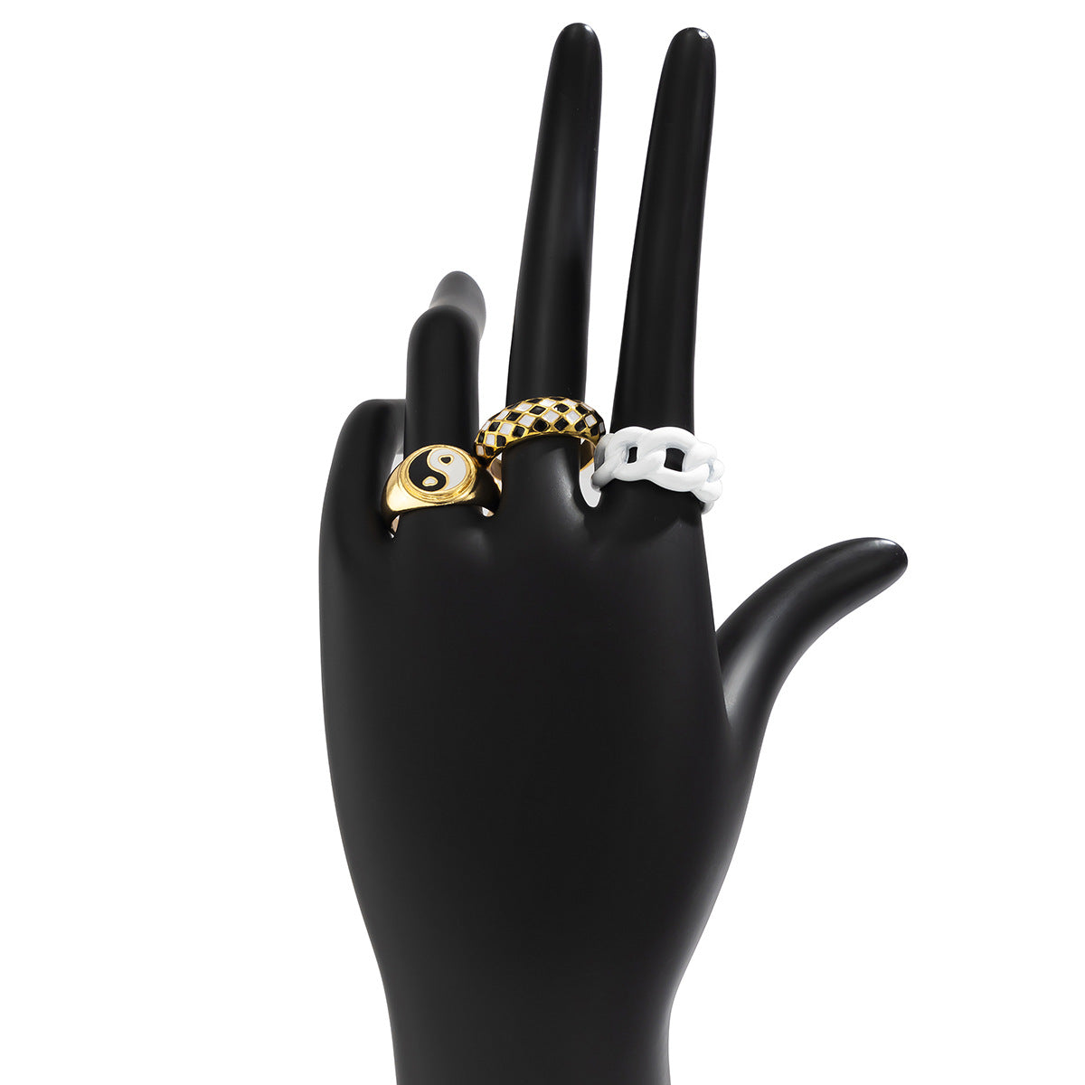 Minimalist Geometric Alloy Ring with Enamel Tai Chi Pattern for Women