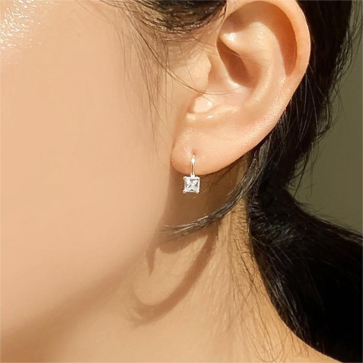 Minimalist Geometric Square Zircon Earrings in 925 Sterling Silver with Plated Finish