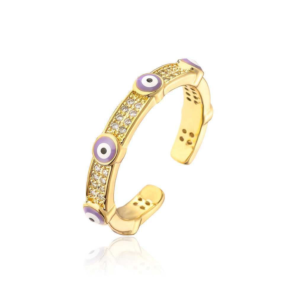 Anello Minimalista Geometrico Occhio di Allah da Donna in Rame Placcato Oro con Intarsio di Zirconi