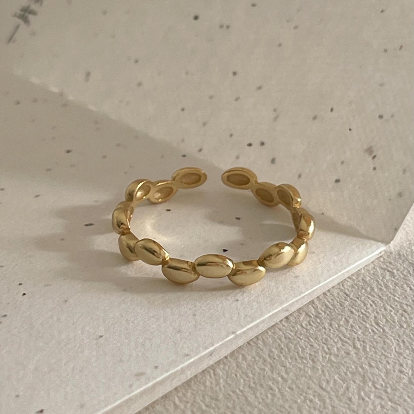 Anillo Abierto Minimalista de Plata de Ley 925 con Cuentas Ovaladas Geométricas para Mujer